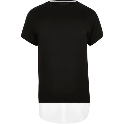 Black longline mock shirt t-shirt